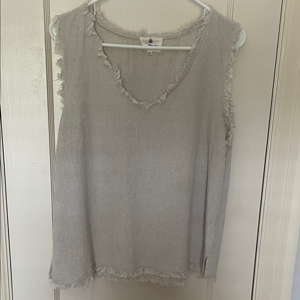 Frayed Edge Khaki Sleeveless Top